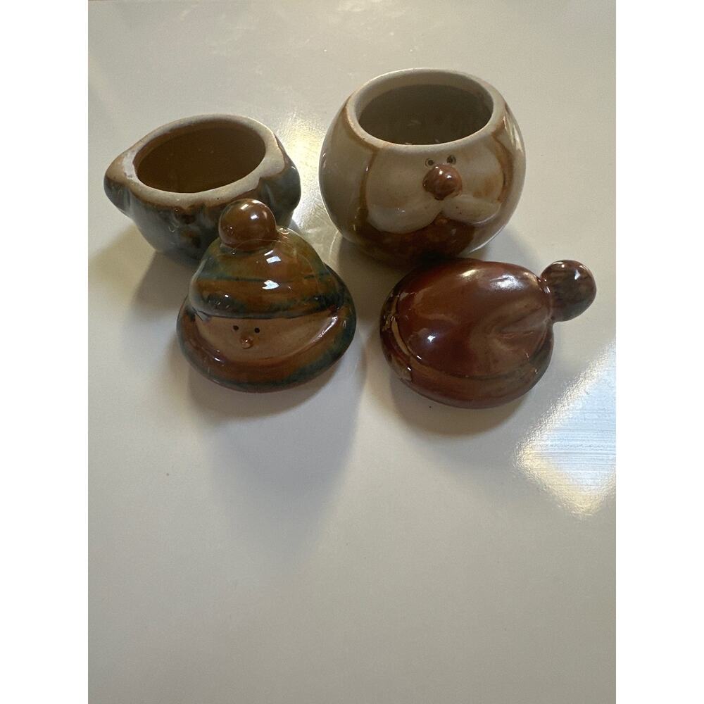 Set of 2 Christmas Snowman Santa Folk Art Stoneware Pottery Jar or Trinket Box - Picture 6 of 15